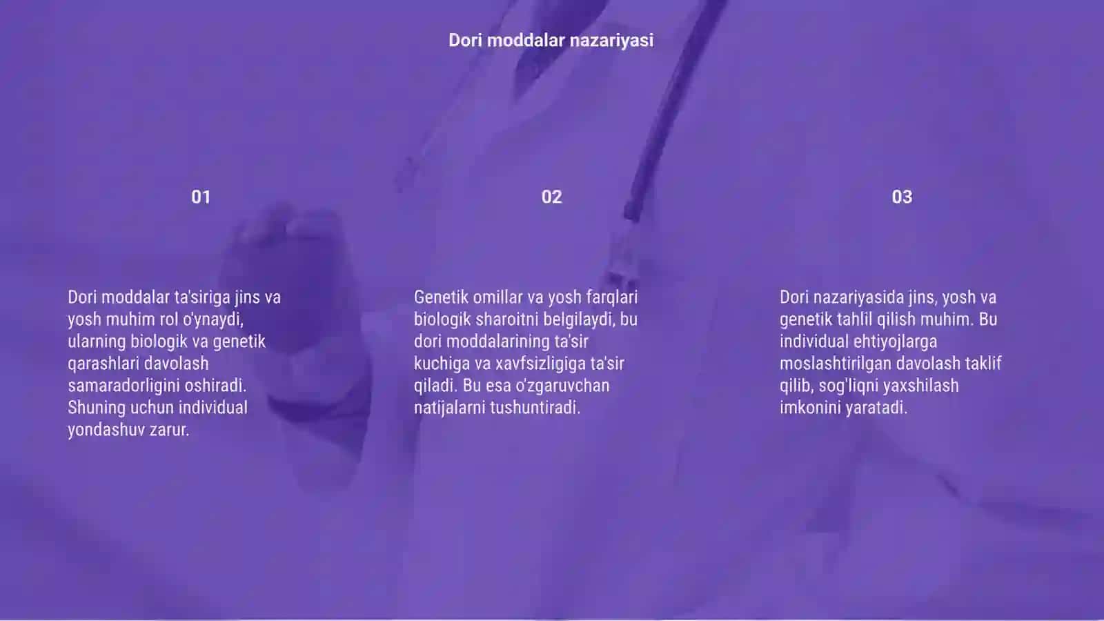 Dori moddalar ta'siriga jins, yoshning, genetik omillarning ahamiyati 3