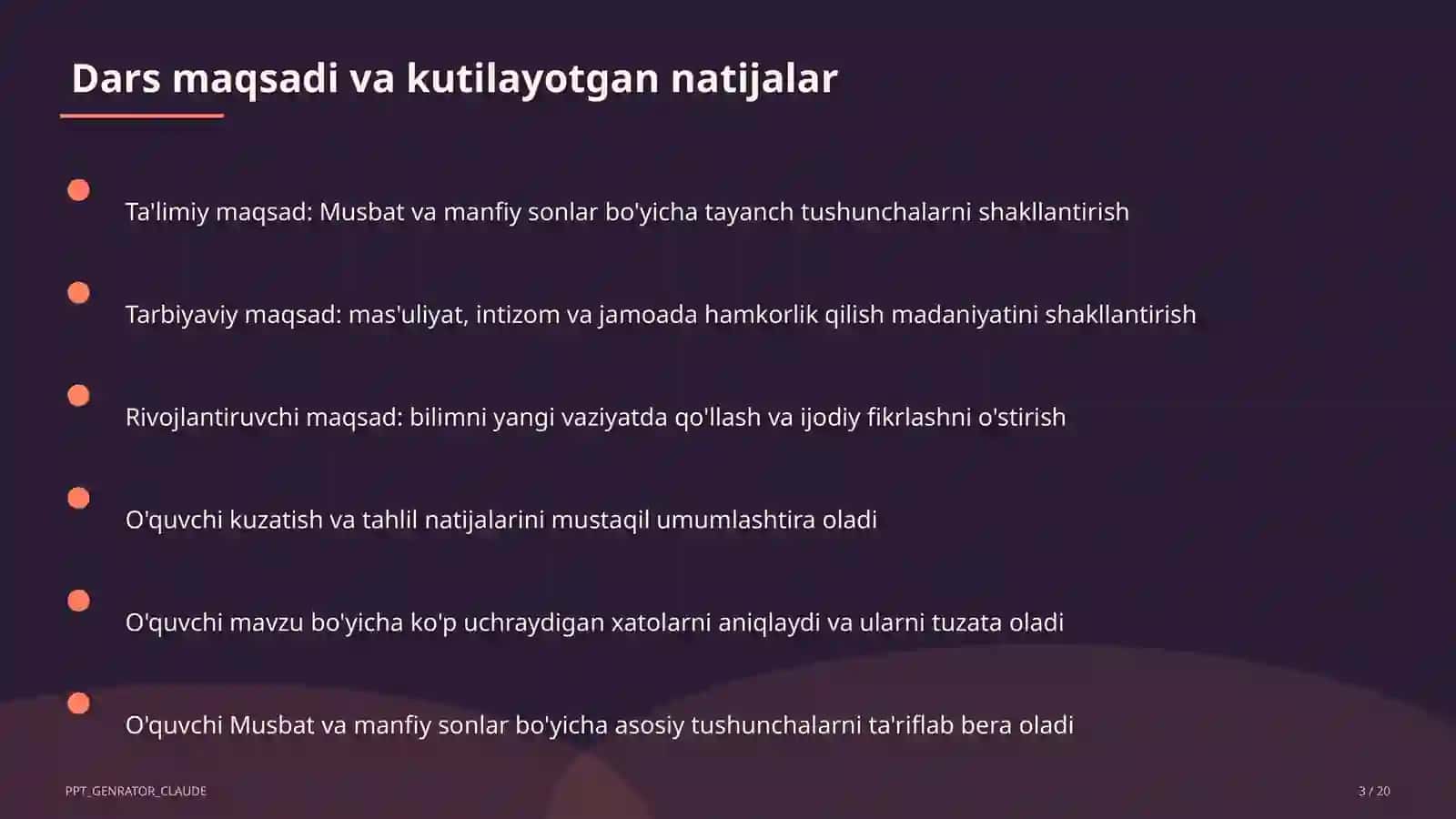 Musbat va manfiy sonlar (6-sinf) Matematika (5–6) — takrorlash darsi uchun 3