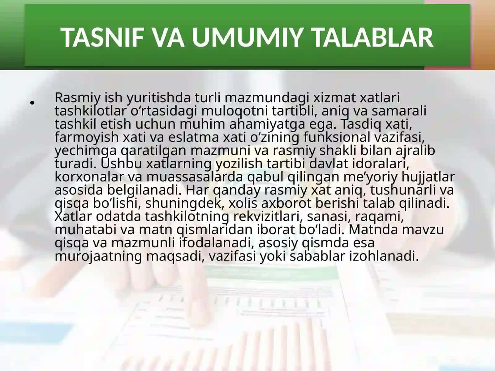 Tasdiq xati, farmoyish xati, eslatma xatini yozish tartibi 3