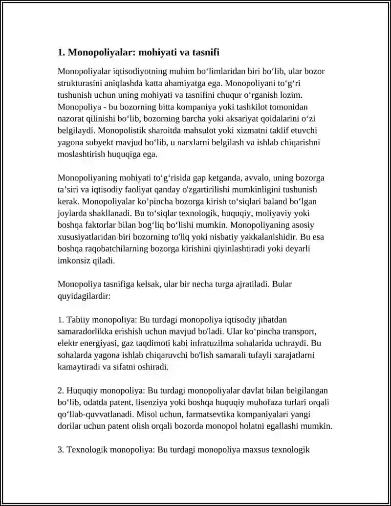 MONOPOLIYALAR ULARNING AMAL QILISH VA TARTIBGA SOLISH XUSUSIYATLARI 3