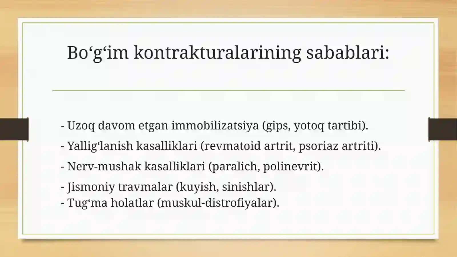 Boʻgʻimlarkontrakturasivaankilozlar: Sabablari, klinik belgilari va davolash usullari 3