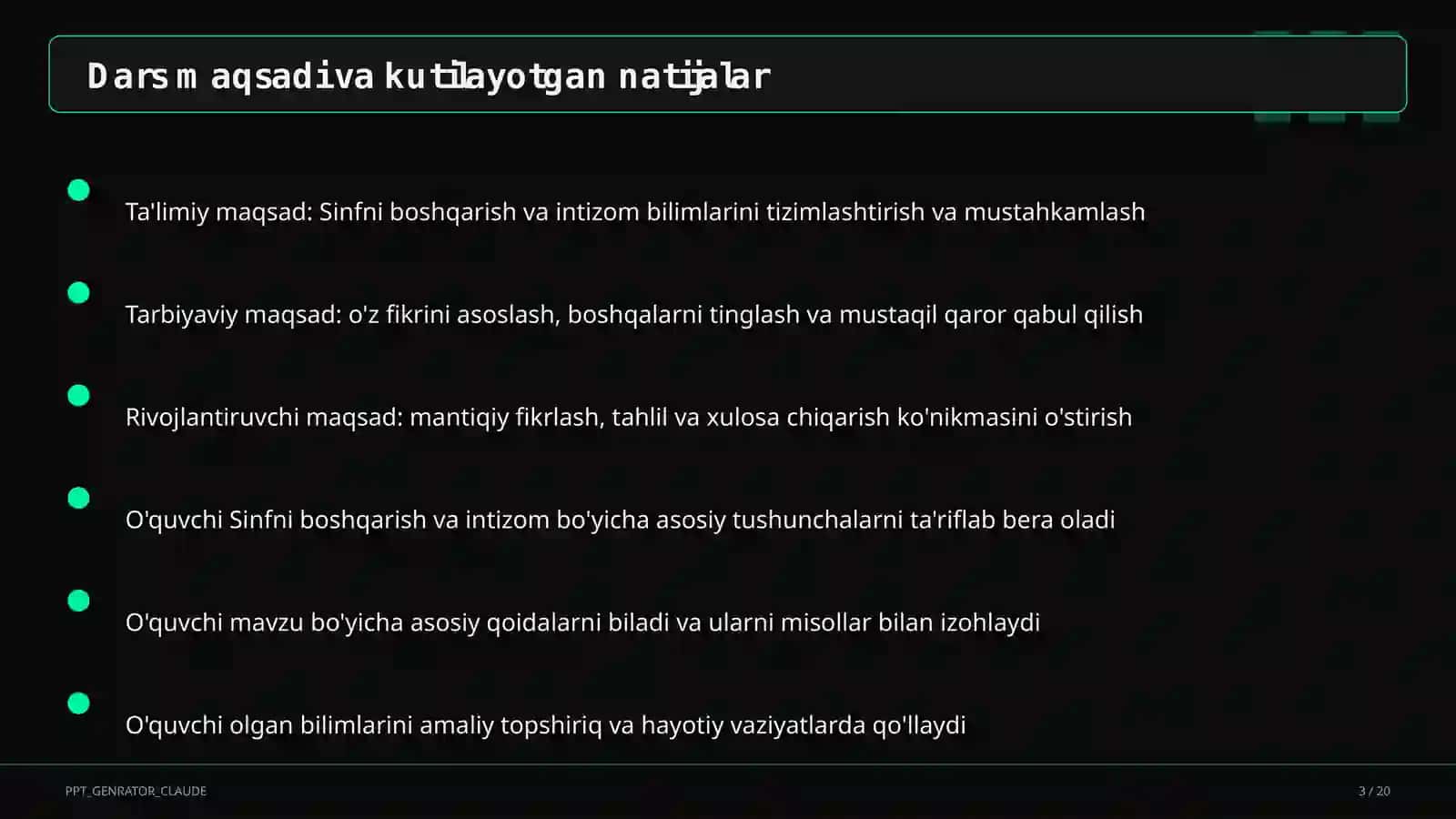 Sinfni boshqarish va intizom 3