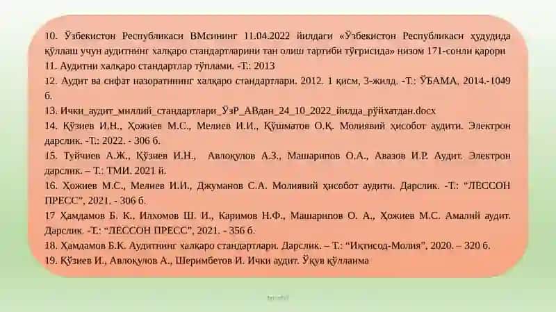 ЎЗБЕКИСТОН РЕСПУБЛИКАСИДА АУДИТОРЛИК ФАОЛИЯТИНИНГ ҲУҚУҚИЙ АСОСЛАРИ 3