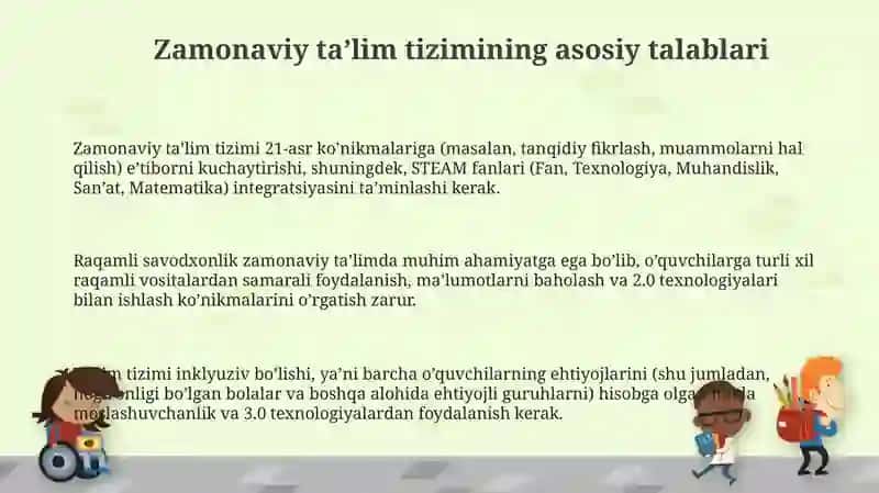 Zamonaviy taʼlim tizimiga qoʻyiladigan asosiy talablar 3