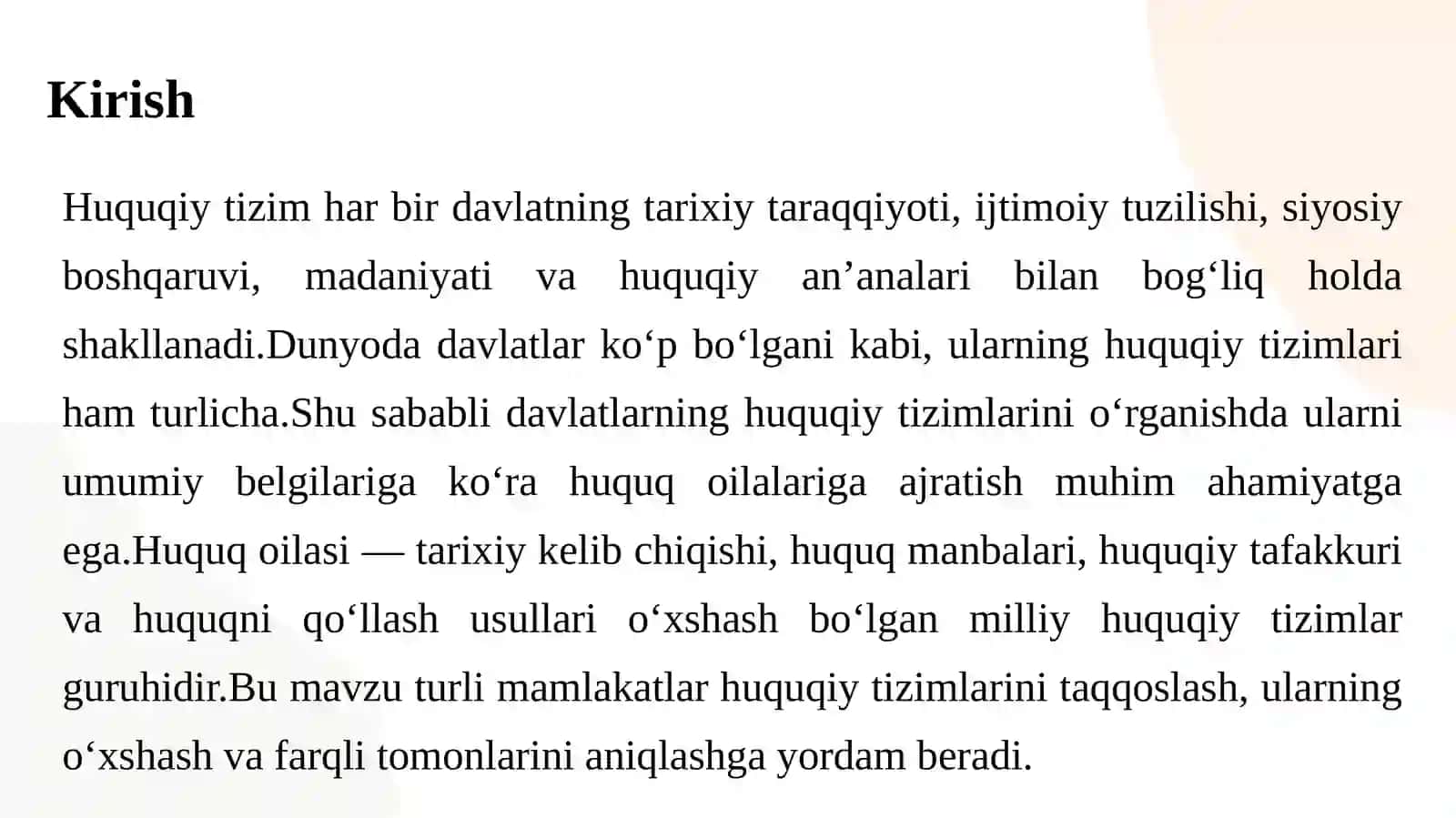 Huquqiy tizimlarni huquq oilalariga ajratish mezonlari 3