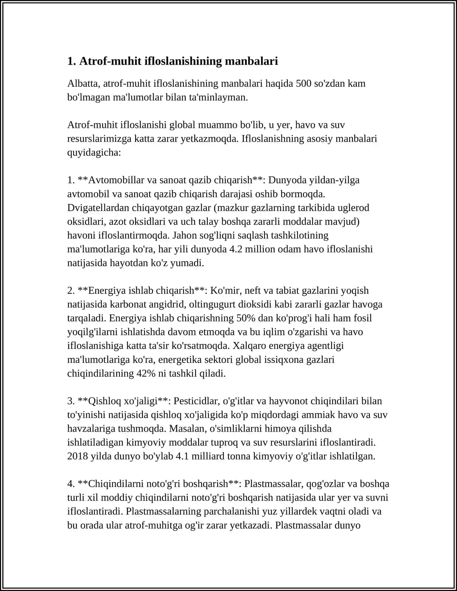 ATROF MUHITNING IFLOSLANISHI. CHIQINDILAR VA ULARNING XAVFSIZLIK DARAJASIGA KO'RA SINFLANISHI 3