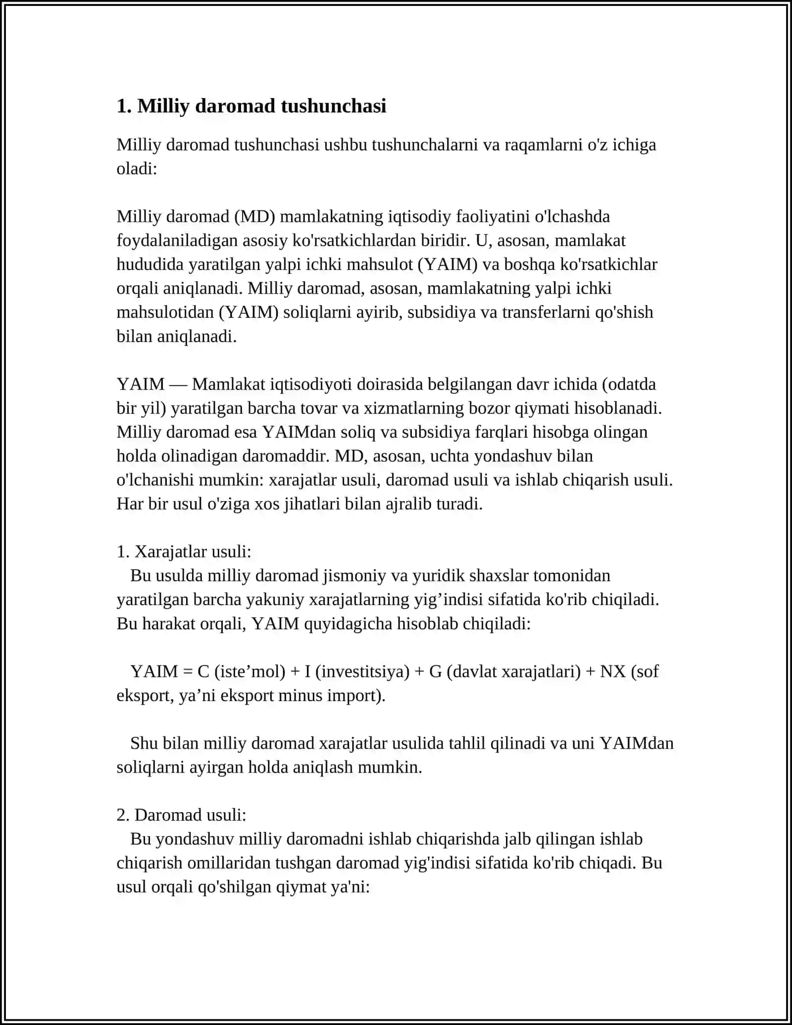 MUSTAQIL ISH Mavzu: MILLIY DAROMAD VA UNI TAQSIMLASH 3