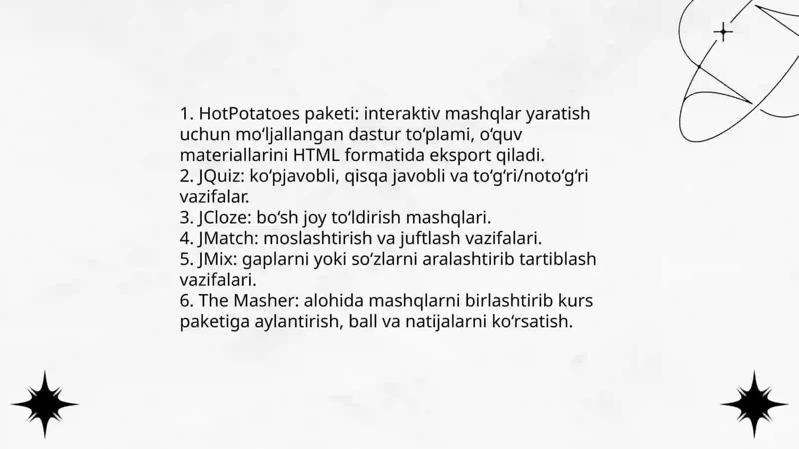 HotPotatoes dasturlari yordamida trenajyor mashqlari va nazorat topshiriqlari yaratish imkoniyatlari 3