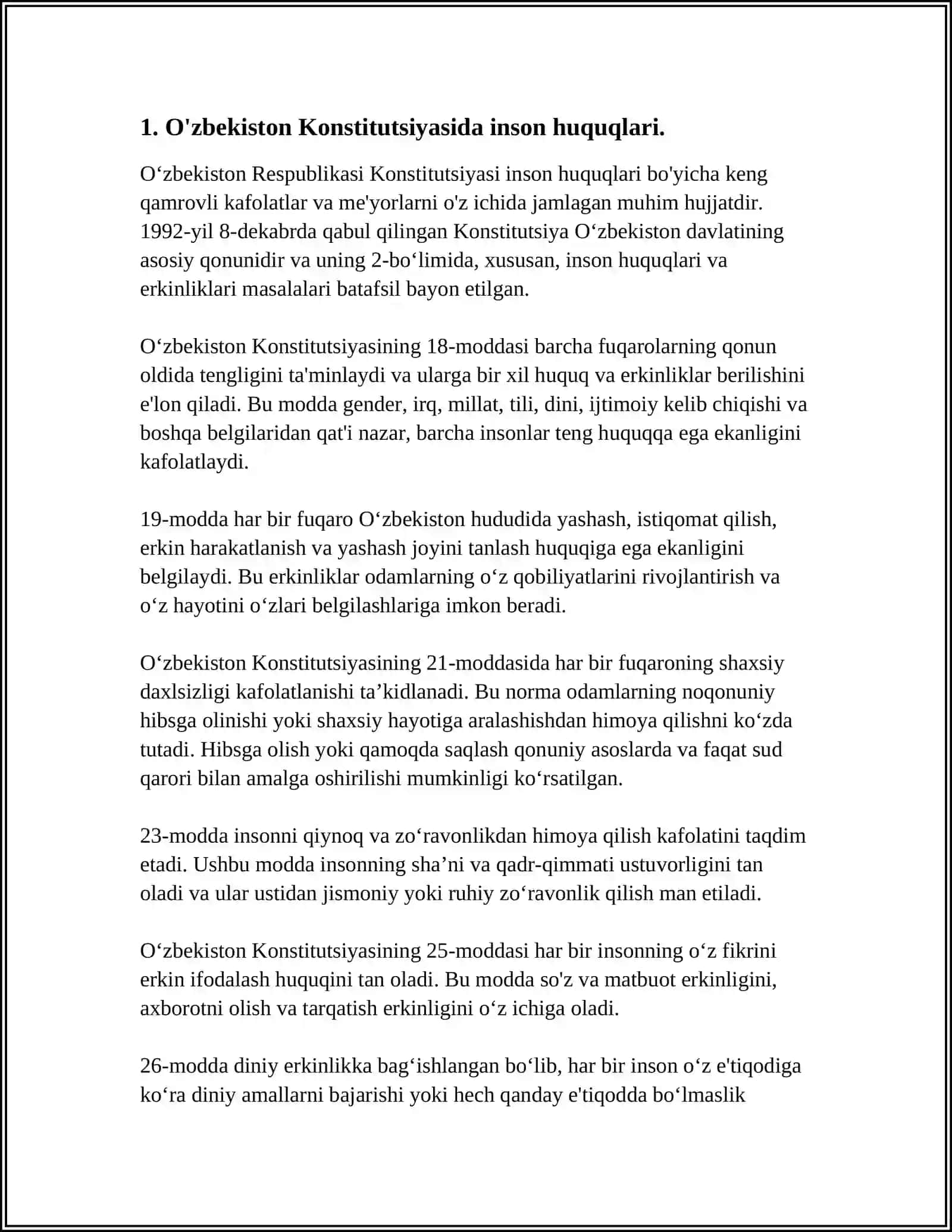 O'ZBEKISTONDA INSON HUQUQLARI VA ERKINLIKLARI KAFOLATINING YARATILISHI 3