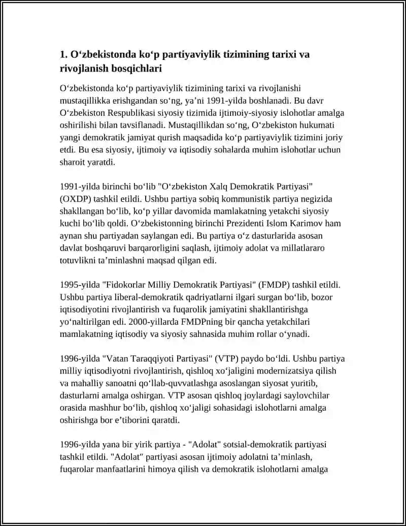 OʻZBEKISTONDA KOʻP PARTIYAVIYLIK TIZIMINING SHAKLLANISHI VA UNING AHAMIYATI 3