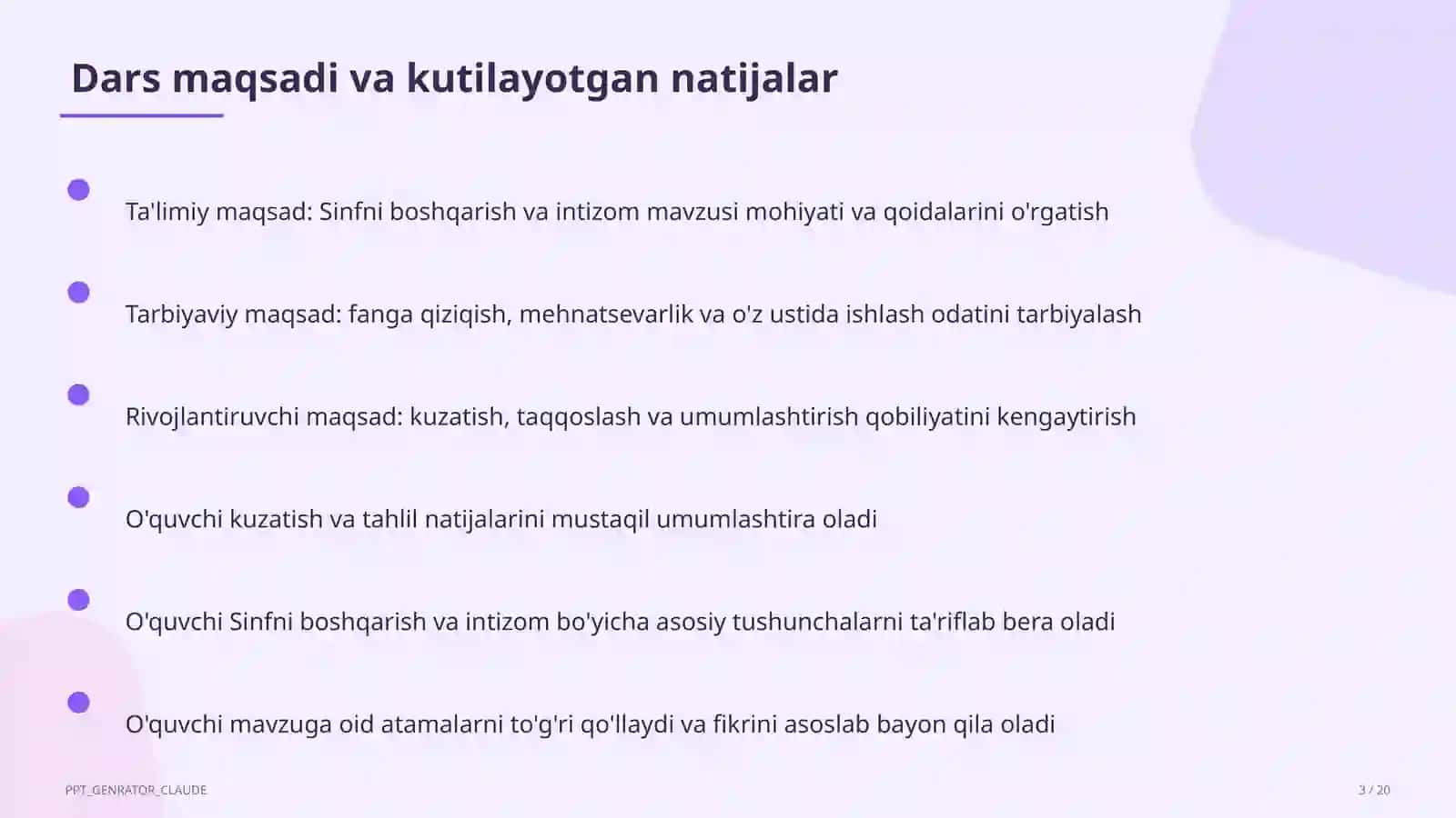 Sinfni boshqarish va intizom 3