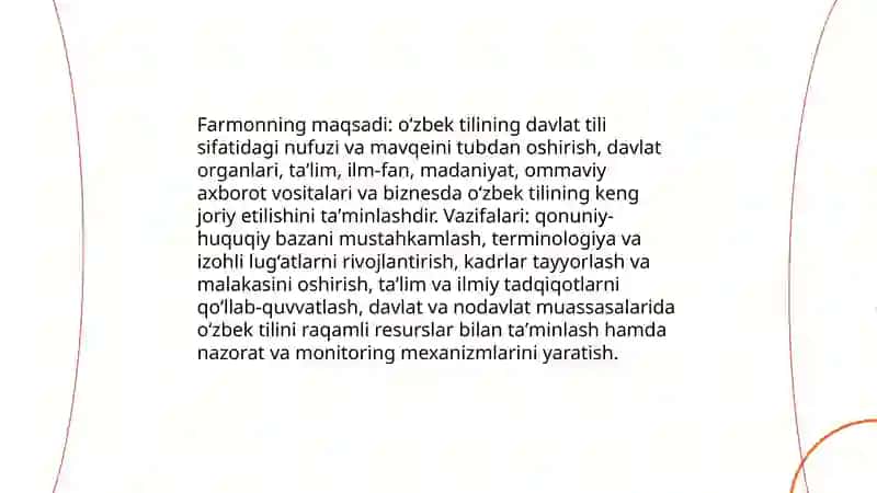 O‘zbek tilining davlat tili sifatidagi nufuzi va mavqeyini tubdan oshirish chora-tadbirlari 3
