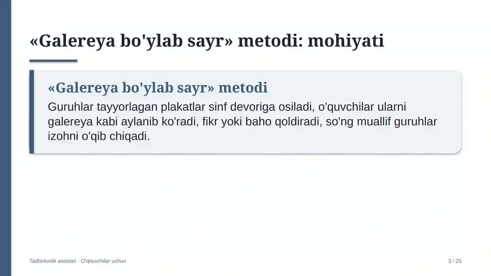 tadbirkorlik asoslari darslarida galereya bo'ylab sayr metodidan foydalanish 4148 3