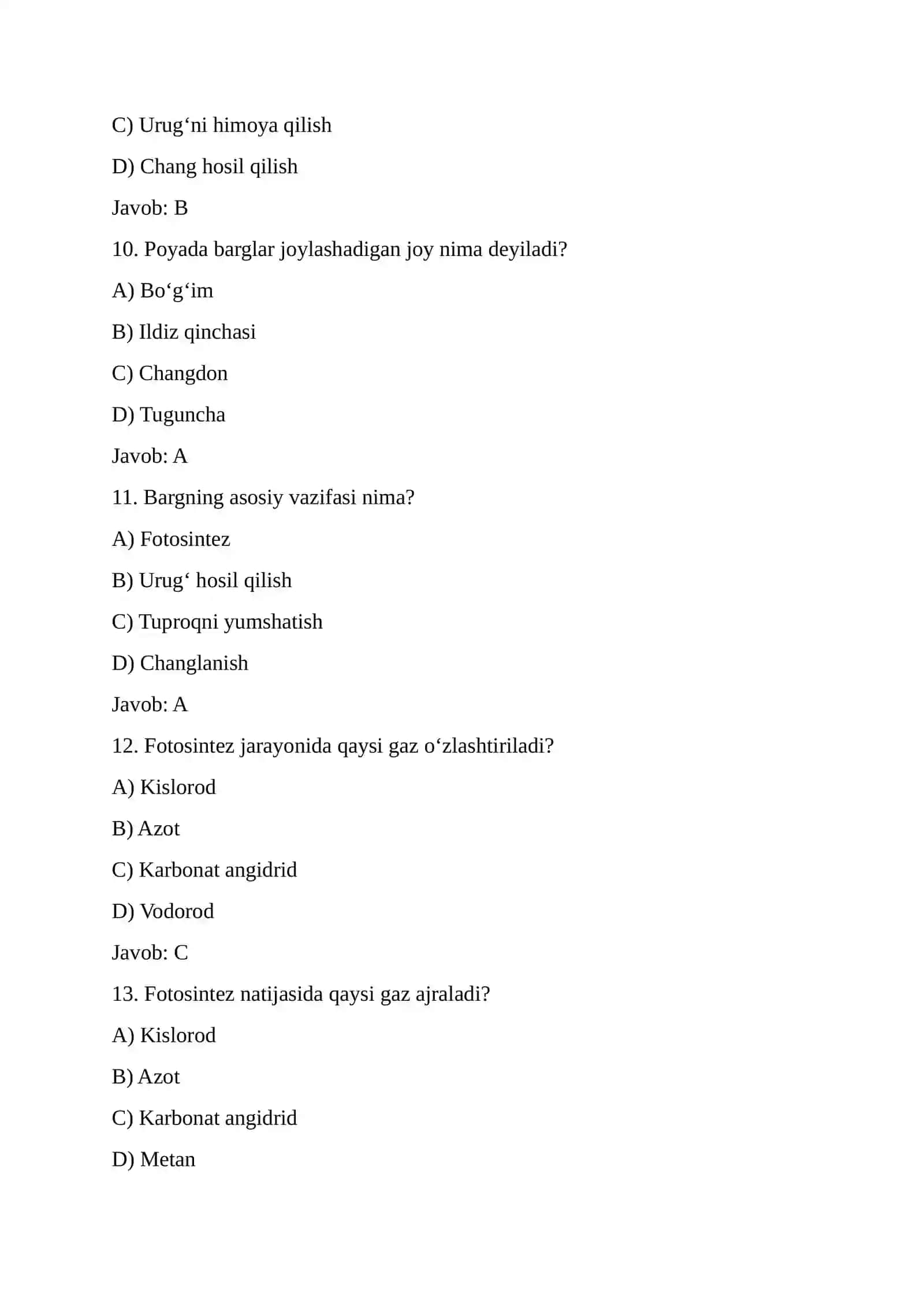 6-sinf biologiya fanidan testlar toʻplami (javoblari bilan) 3