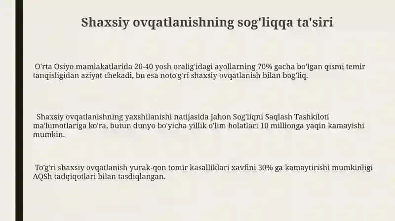 Shaxsiy ovqatlanishning adekvatligini o'rganish va baholash 3