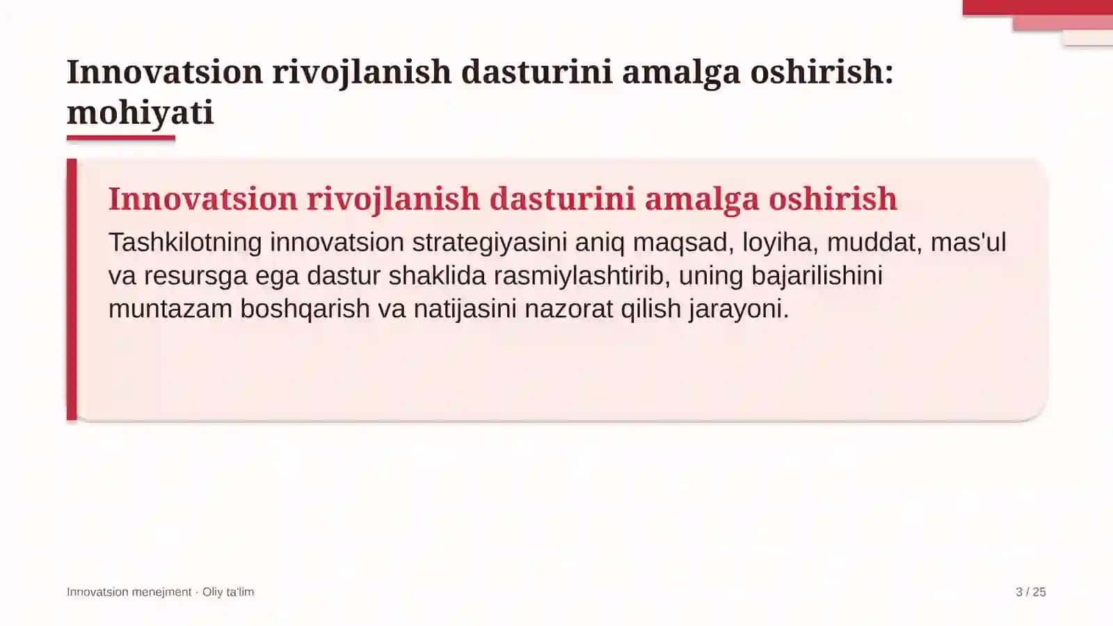 Innovatsion menejment · Oliy ta'lim 3