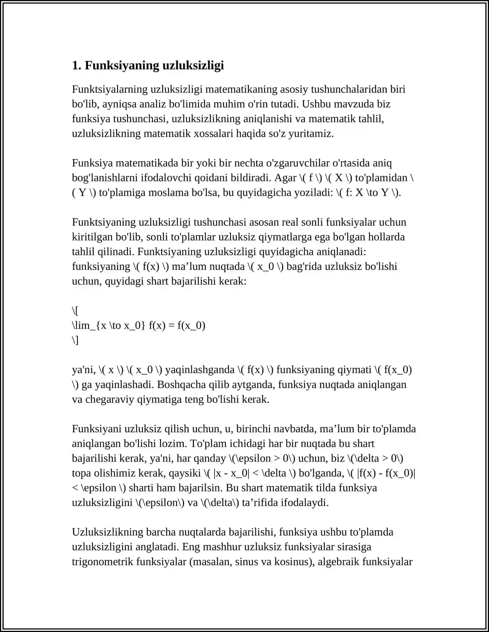 FUNKSIYANING UZLIKSIZLIGI FUNKSIYANING UZULISH NUQTALARI VA ULARNING TURLARI 3