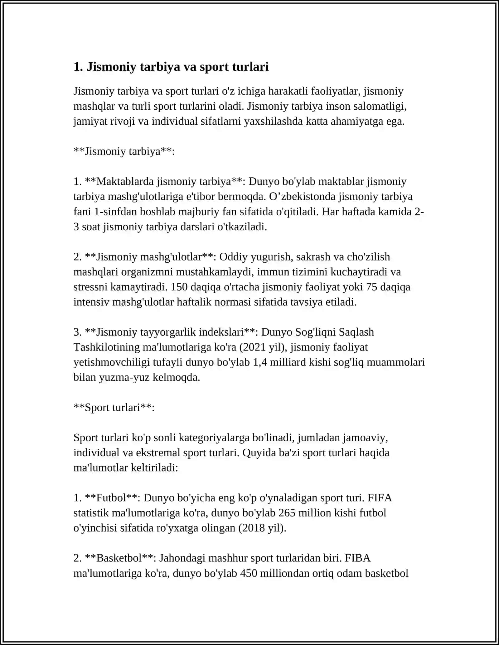 XAR XIL DARAJADAGI SPORT MUSOBAQALARIDA, JISMONIY - SOG'LOMLASHTIRUVCHI VA OMMAVIY SPORT TADBIRLARINI TAHLIL QILISH 3