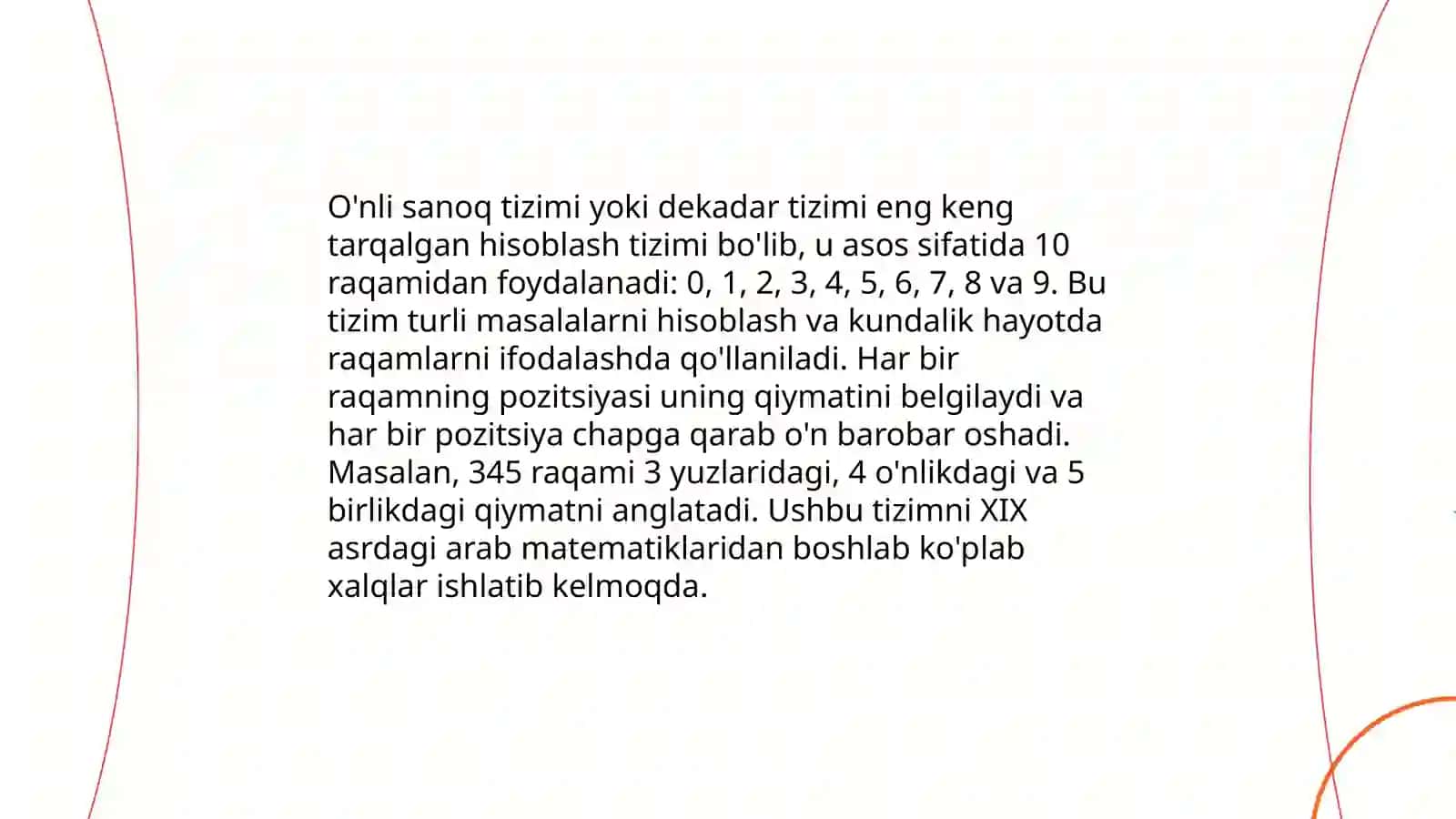 O'nli pozitsion sanoq sistemasida sonlarning yozilishi va o'qilishi 3