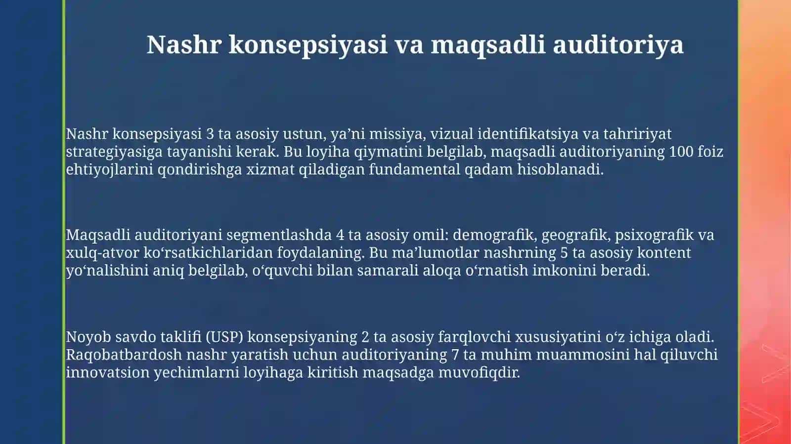 Tegishli mutaxassisliklar bo‘yicha tayyorlangan ijodiy ishlar (gazeta, jurnal) taqdimoti 3