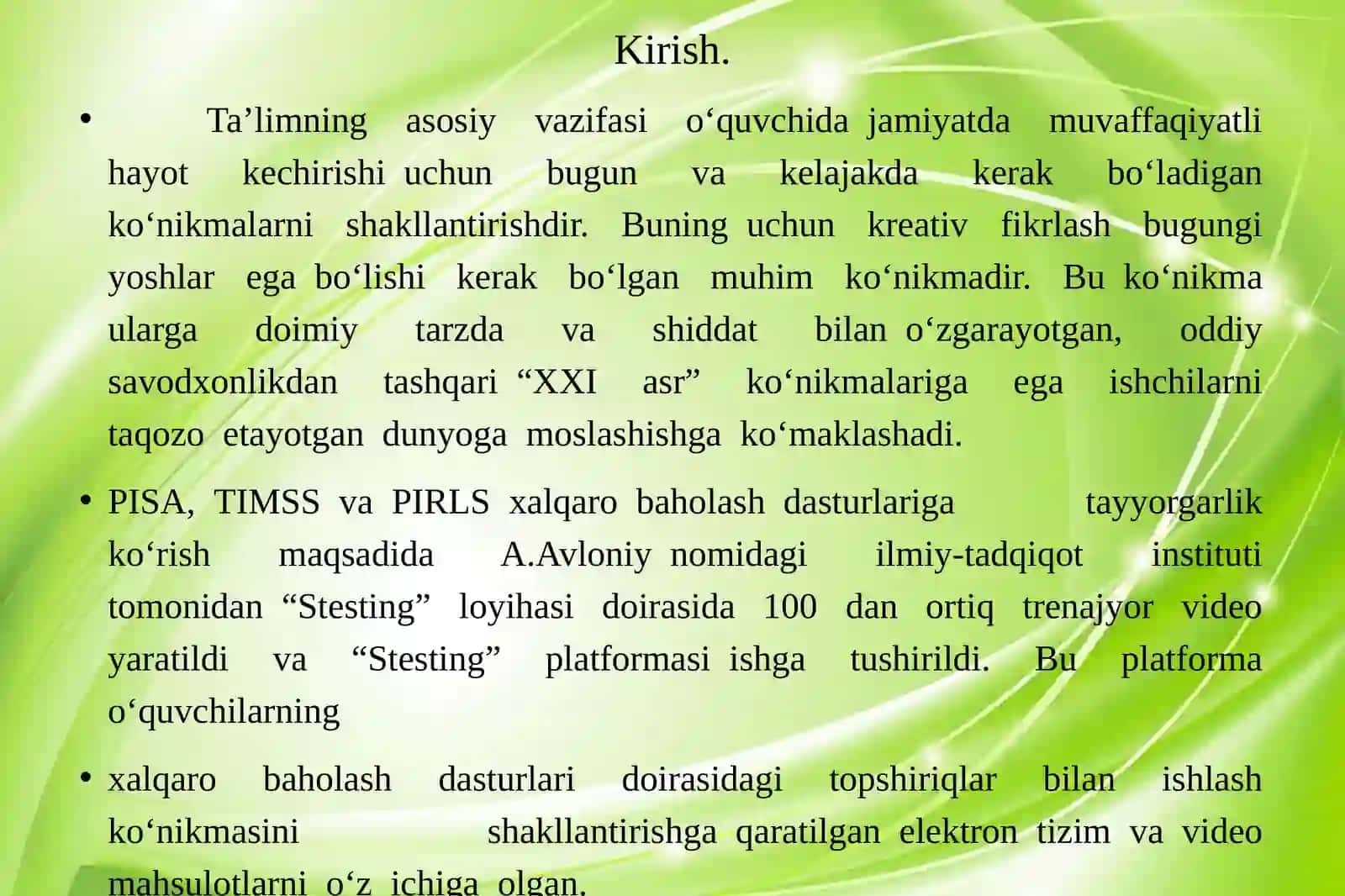 PISA xalqaro baholash dasturida aqliy faoliyat turlari taqdimotishi 3
