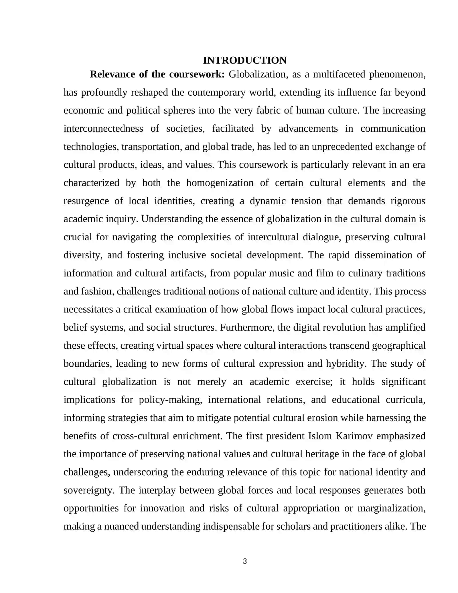 "THE ESSENCE OF GLOBALIZATION IN THE FIELD OF CULTURE." 3