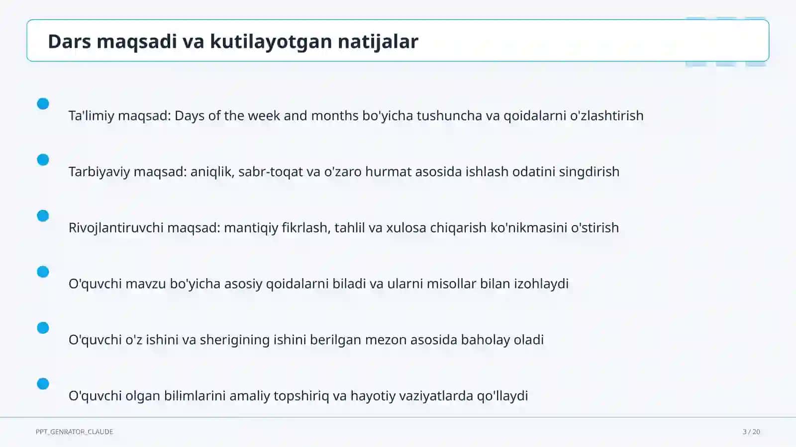 Days of the week and months (2-sinf) 3