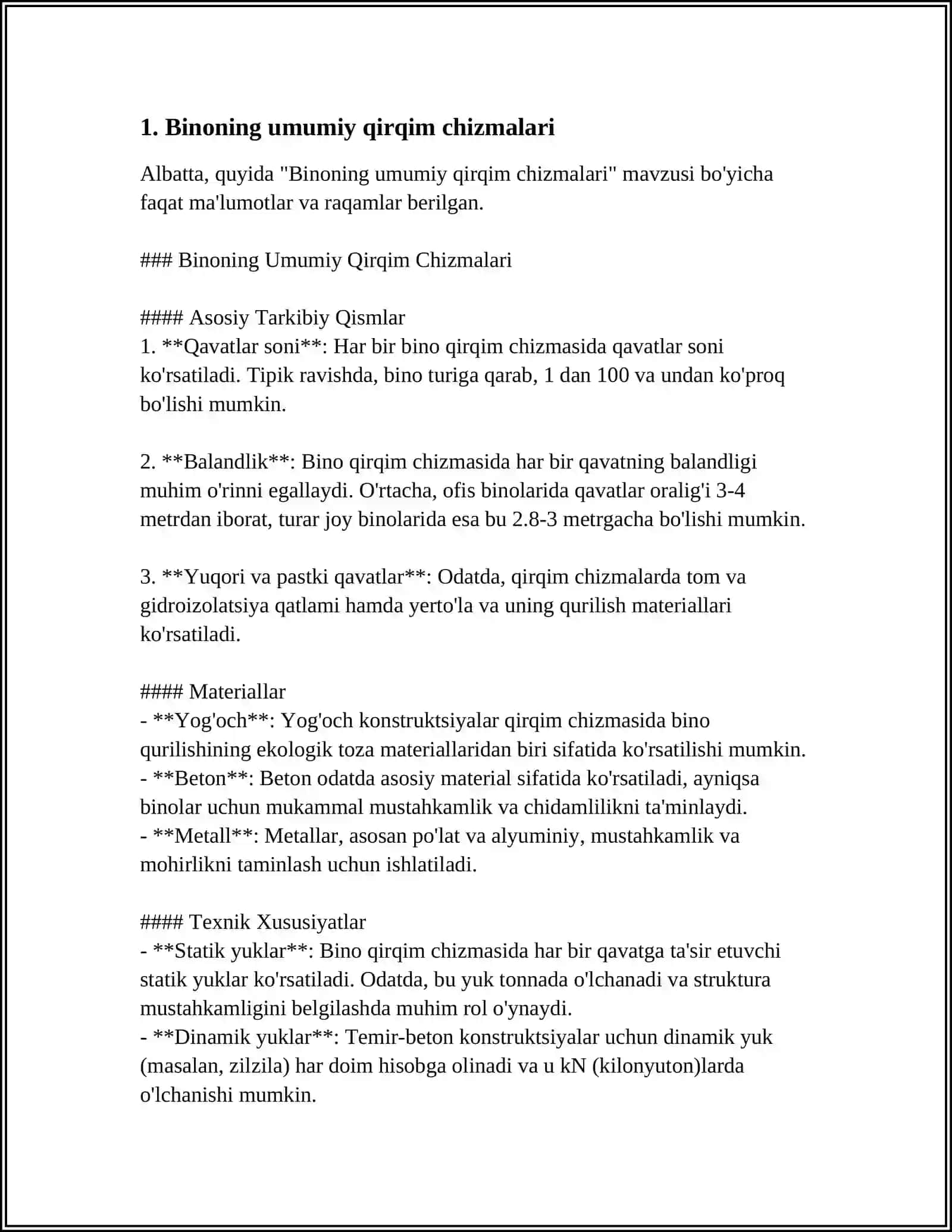 BINO QIRQIMI CHIZMALARI BINONING MEMORIY VA KONSTRUKTIV QIRQIMLARI VA CHIZMALARI 3