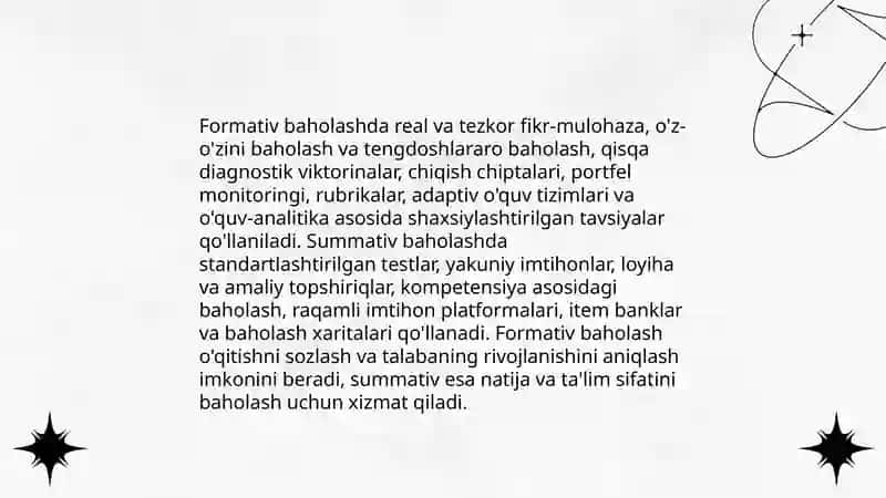 Ta'lim oluvchilarning bilim, ko‘nikma va malakalarini tashxis qilishning zamonaviy usullarini 3
