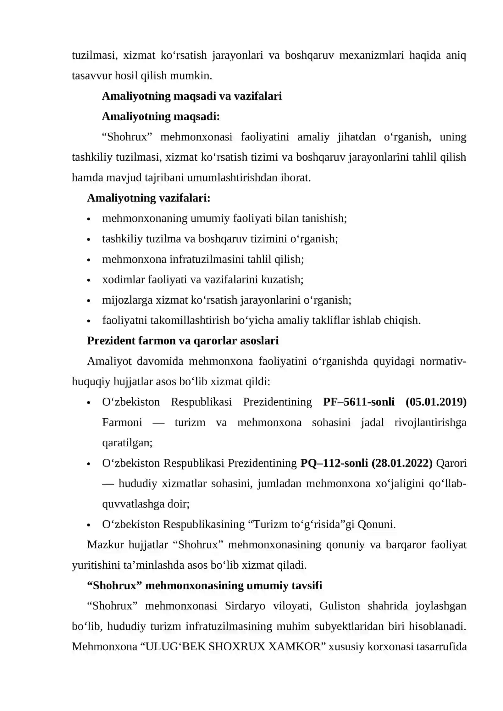 Amaliyot o‘tiladigan tashkilotning tashkiliy tuzilmasi va faoliyati bilan tanishish 3