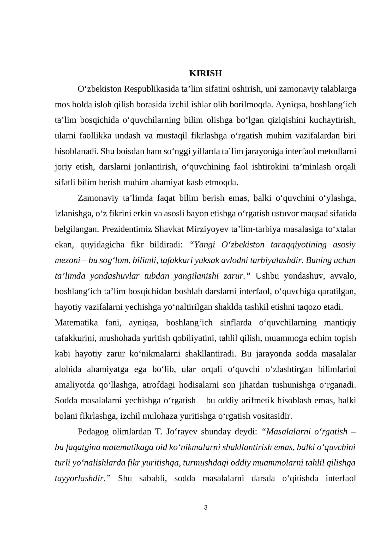 3-sinf matematika darslarida sodda masalalar yechishga o'rgatishda interfoal  metodlardan foydalanish 3