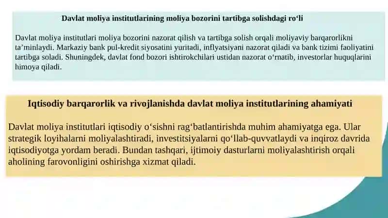 Davlat moliya institutlarining moliya bozorlari dagi faoliyati va roli 3