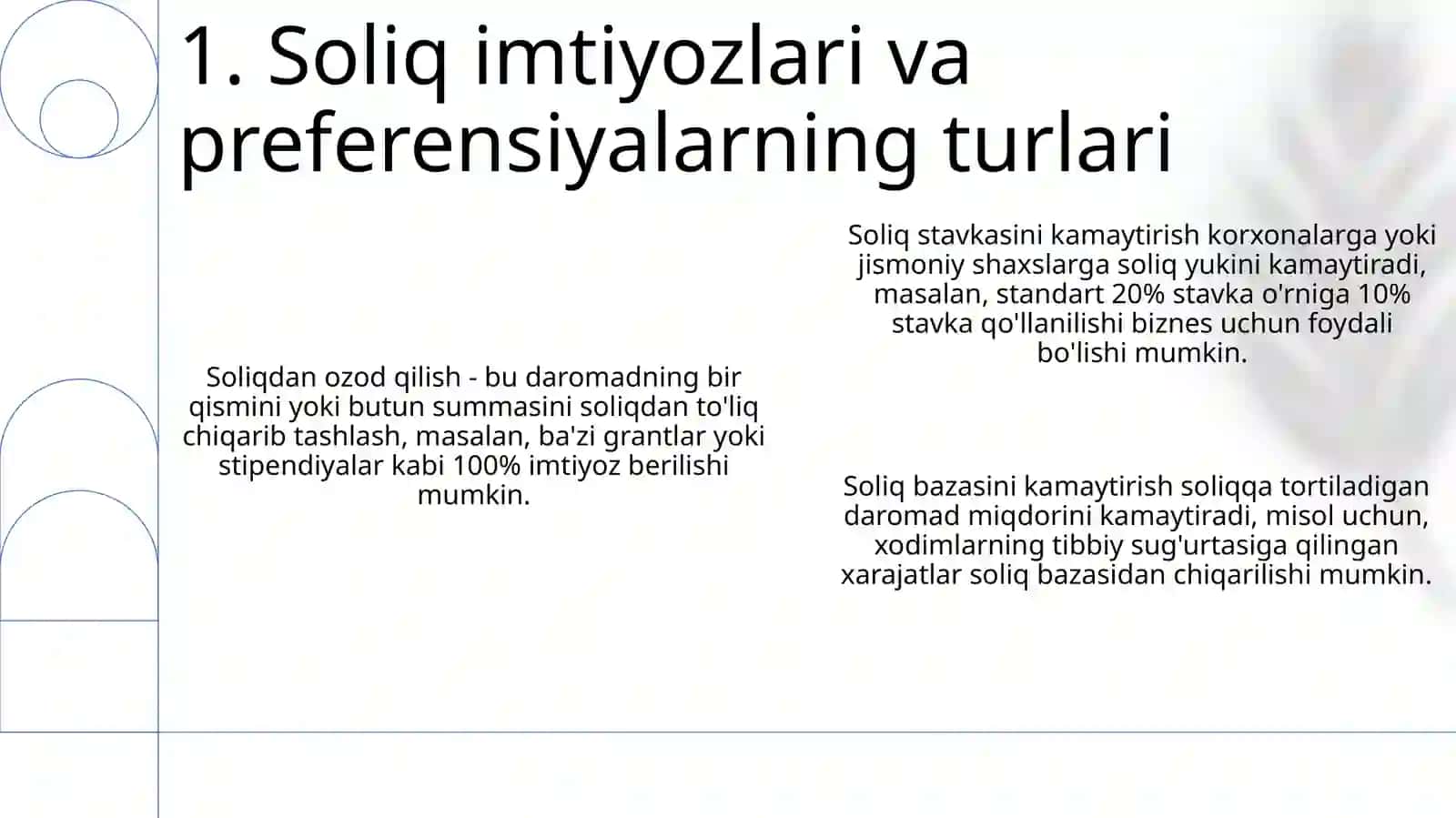 Solig imtiyozlari va preferensiyalarining turlari 3