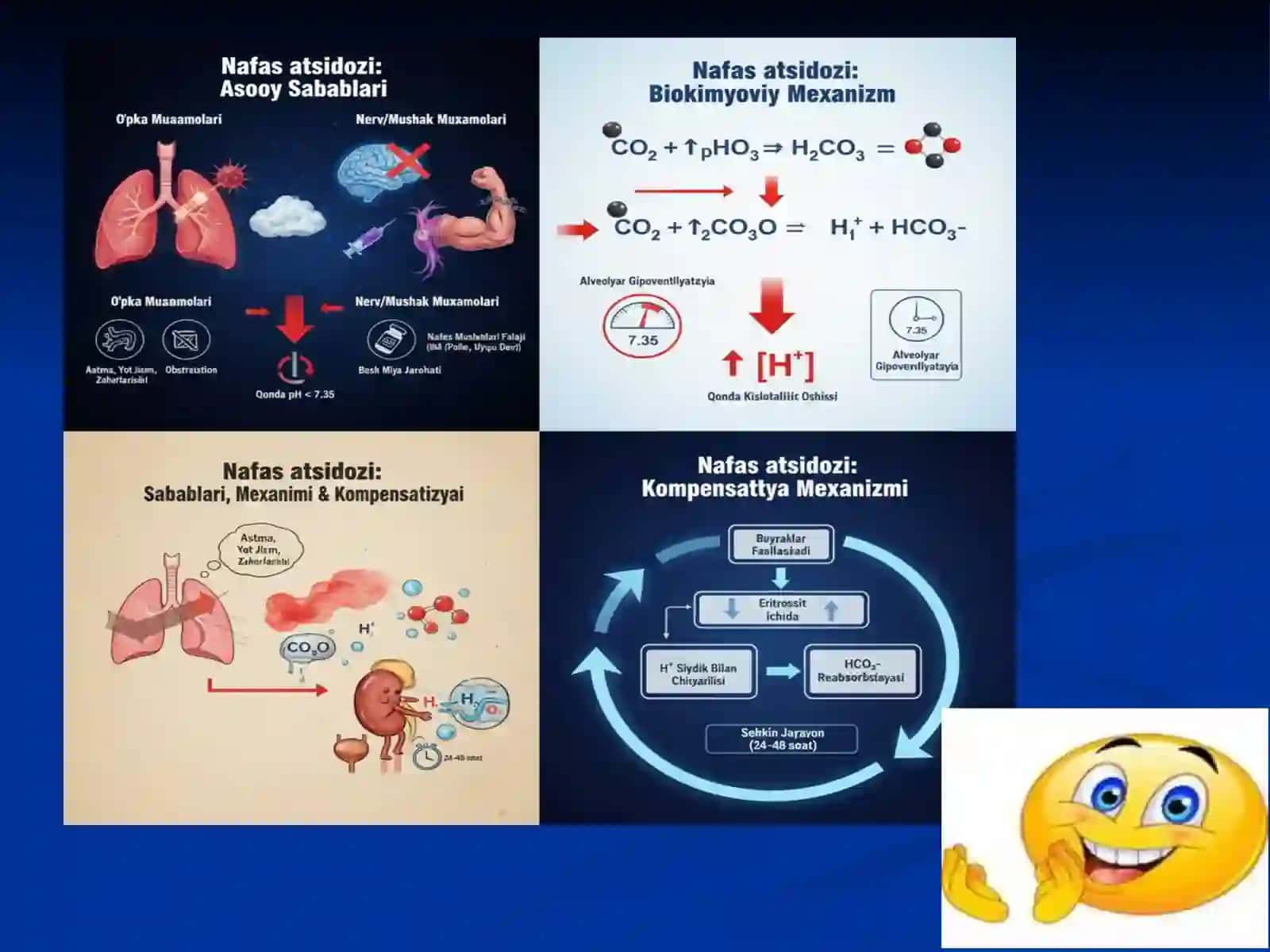 NAFAS VA METABOLIK ATSIDOZ VA ALKALOZLARNING KELIB CHIQISHI BIOKIMYOVIY TASHXISI taqdimot 3