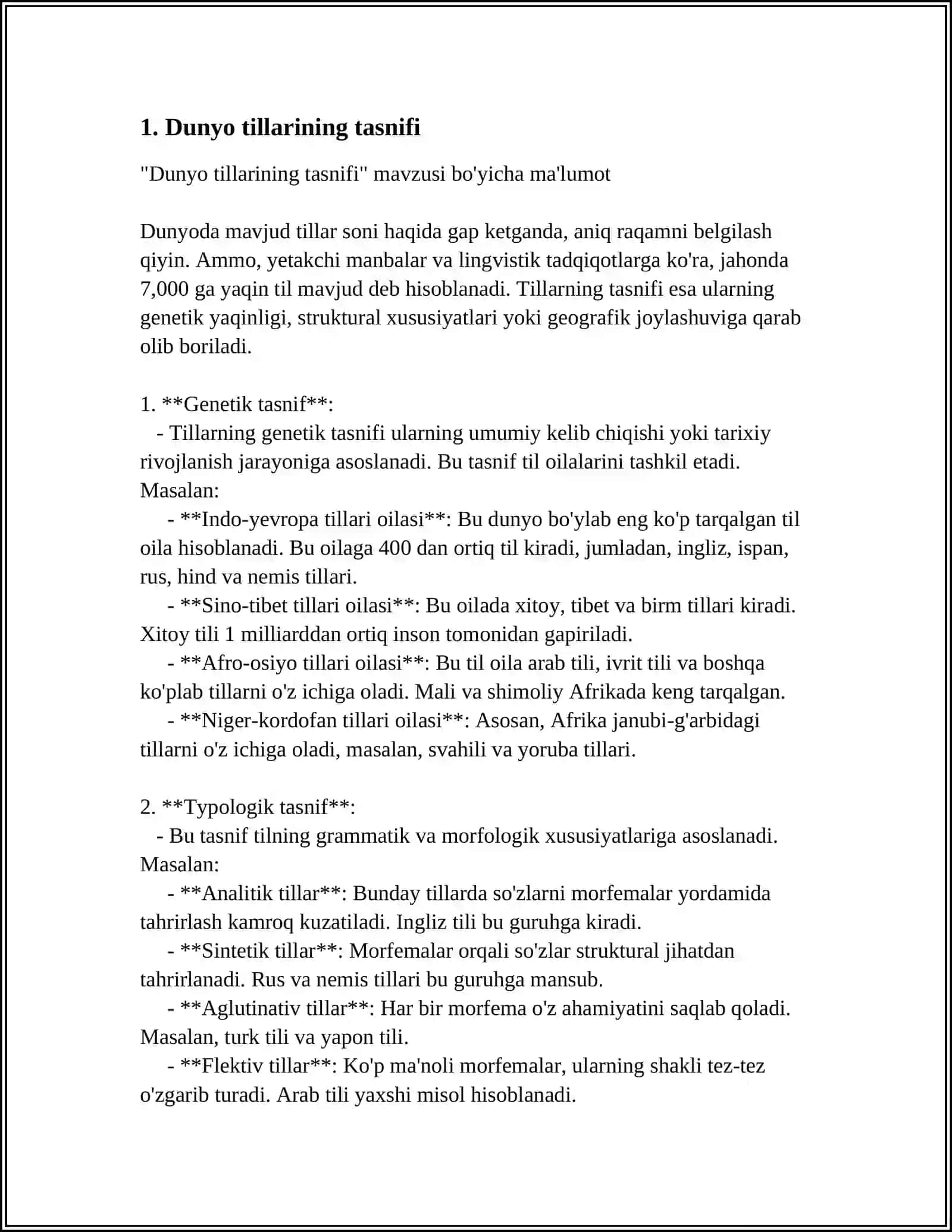 DUNYO TILLAR TASNIFI VA TURKIY TILLAR OILASI 3