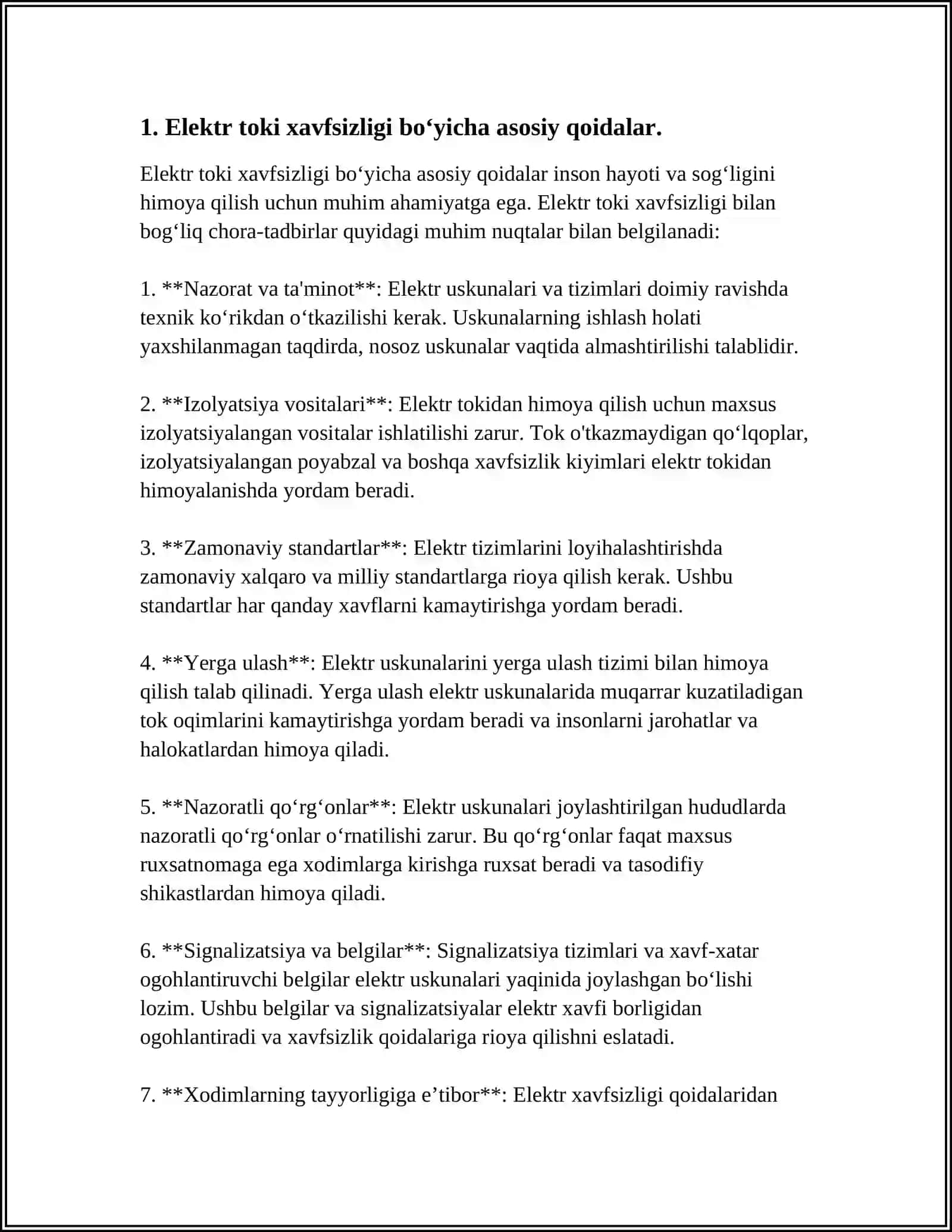 ELEKTR XAVFSIZLIK BO’YICHA ASOSIY QOIDALAR 3