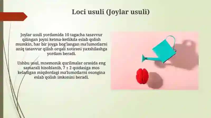 Xotirani kuchaytirish yoʻllari mnemotexnika 3