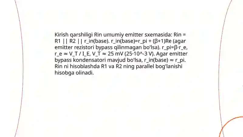 Umumiy emitter sxemasi bo‘yicha ulangan bipolyar tranzistorda tayyorlangan bir kaskadli kuchaytirgich parametrlarini analitik hisoblash 3