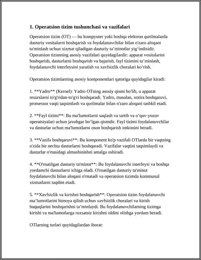 UMUMIY OPERATSION TIZIMLAR. OPERATSION TIZIMLARNI TANLASH VA OʻRNATISH. OPERATSION TIZIMLARNING IMKONIYATLARI 3