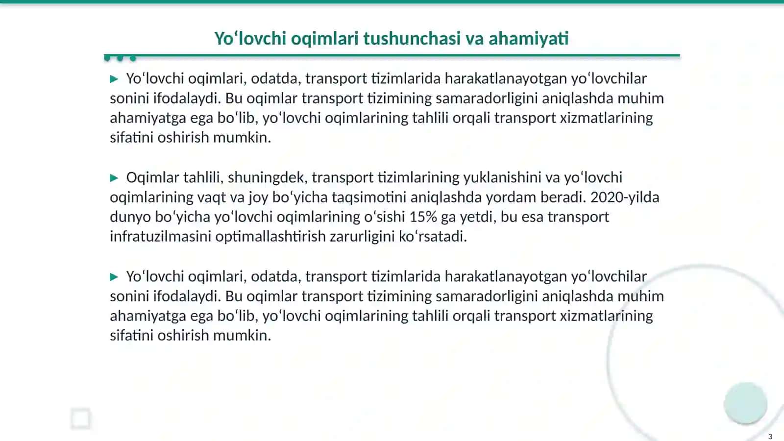 Yo‘lovchi oqimlarining dinamikasi 3