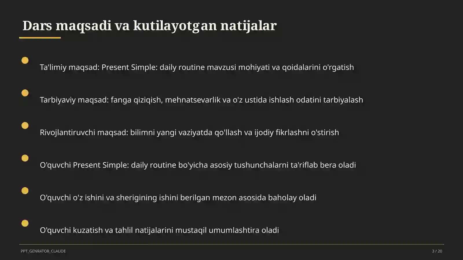 Present Simple: daily routine (3-sinf) 3