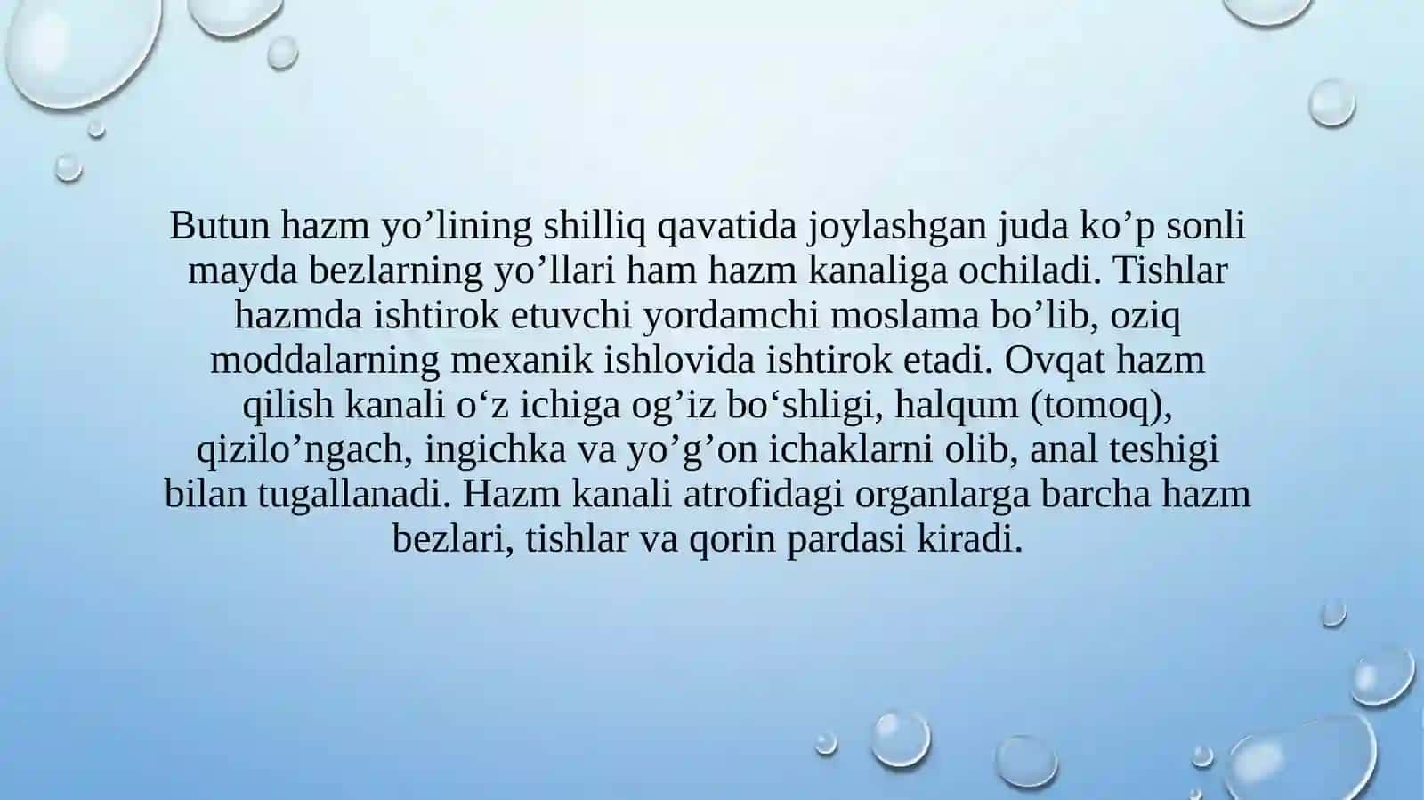 INGICHKA ICHAKDA OVQAT HAZM BO’LISHI VA SO’RILISHI 3