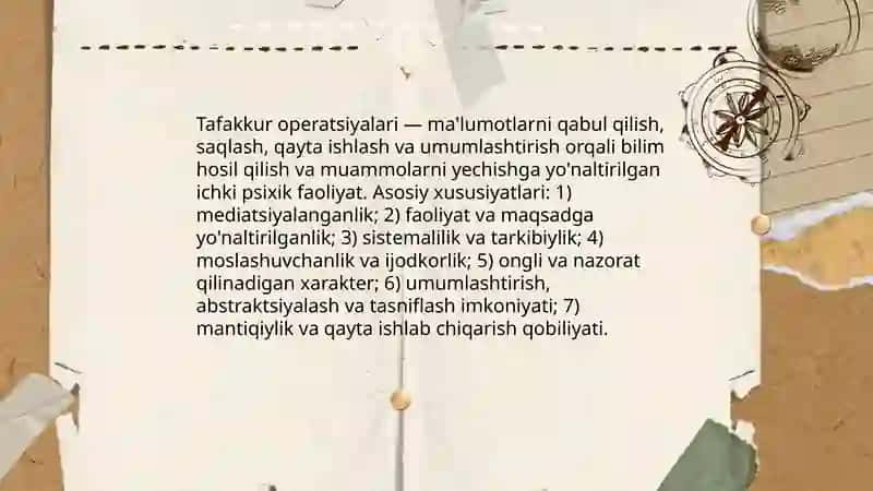 Tafakkur operatsiyalari, tafakkur shakllari, turlari 3