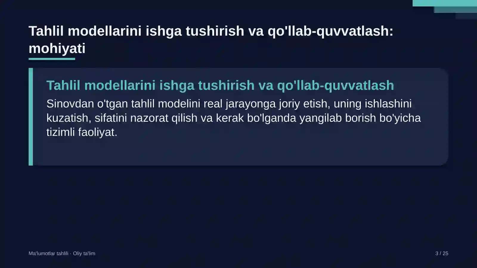 non mahsulotlari korxonalarida tahlil modellarini ishga tushirish va qo'llab quvvatlash 5401 3