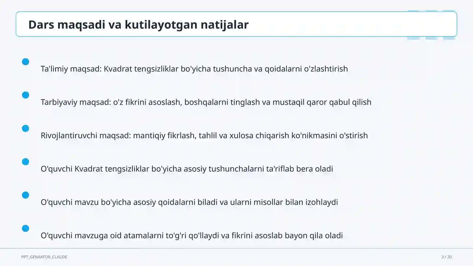 Kvadrat tengsizliklar (9-sinf) 3