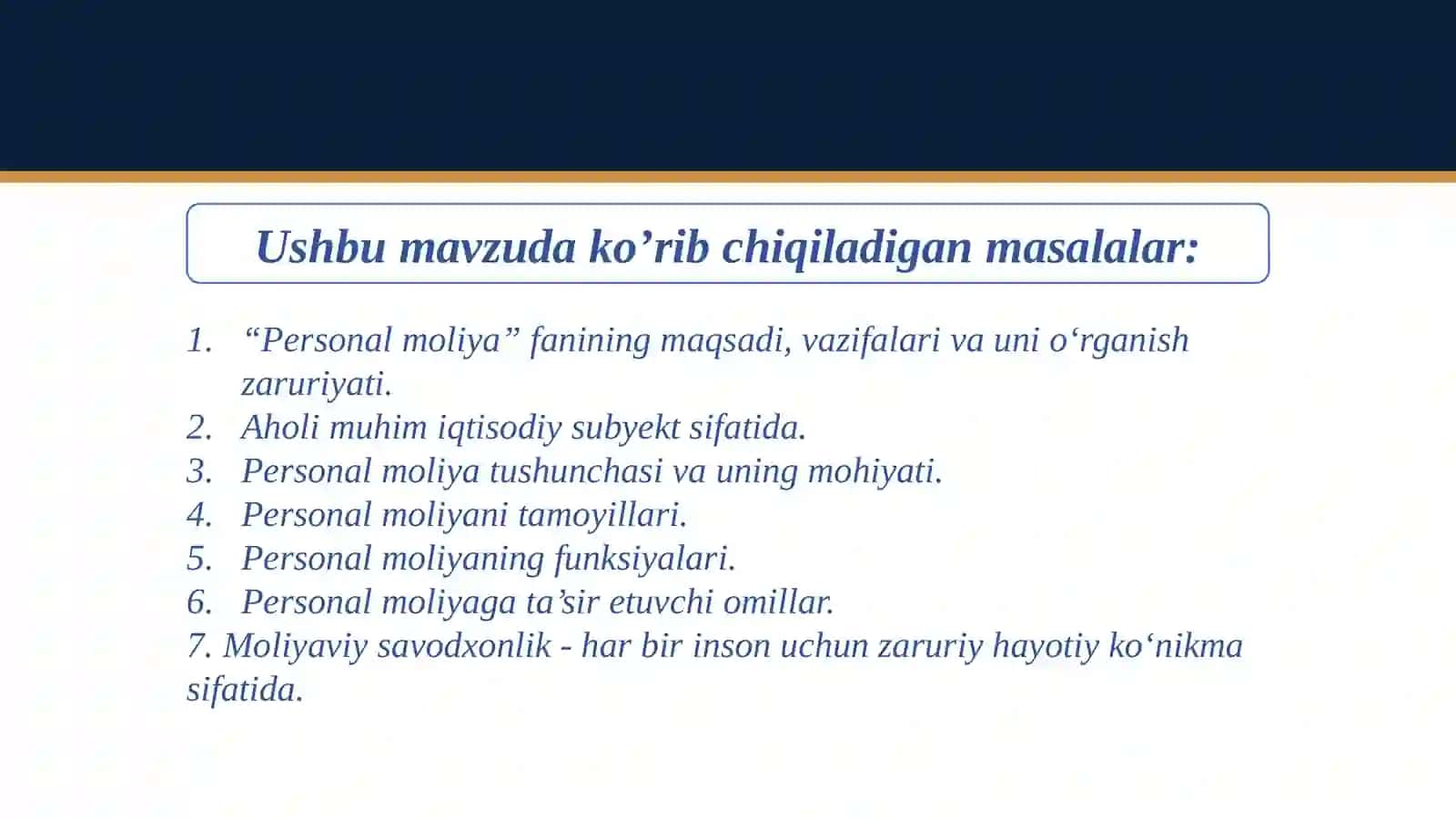 Personal moliya va moliyaviy savodxonlikka kirish 3