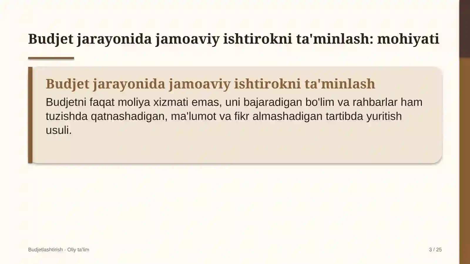 suzish havzalarida budjet jarayonida jamoaviy ishtirokni ta'minlash 6121 3