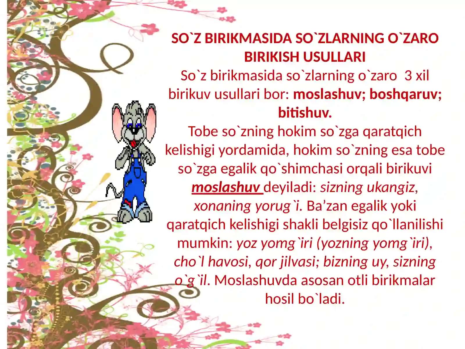 Ona tilini o'rgatish. So'z birikmasida so'zlarning o'zaro birikish usullari 3