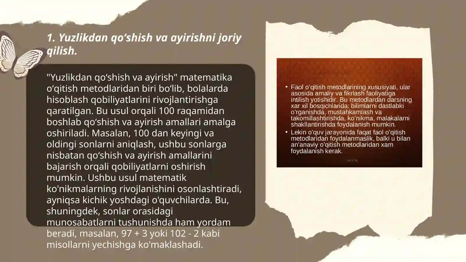Yuzlik "mavzusida qoʻshish va ayirishga oʻrgatish metodikasi 3
