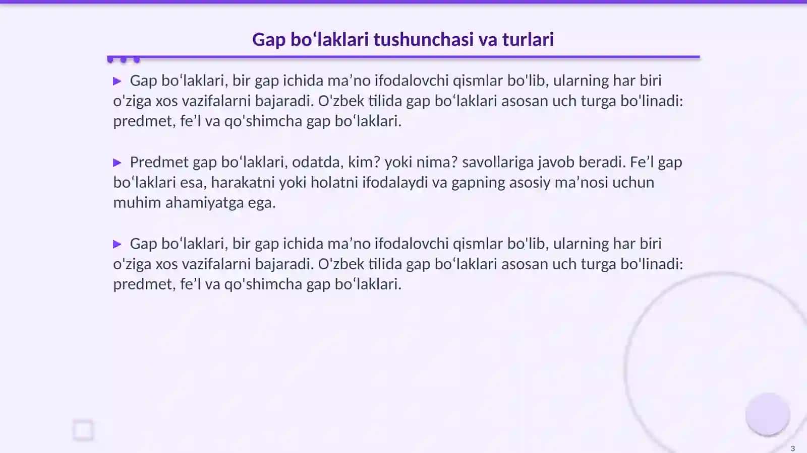 Gap boʻlaklari haqida umumiy maʼlumot 3